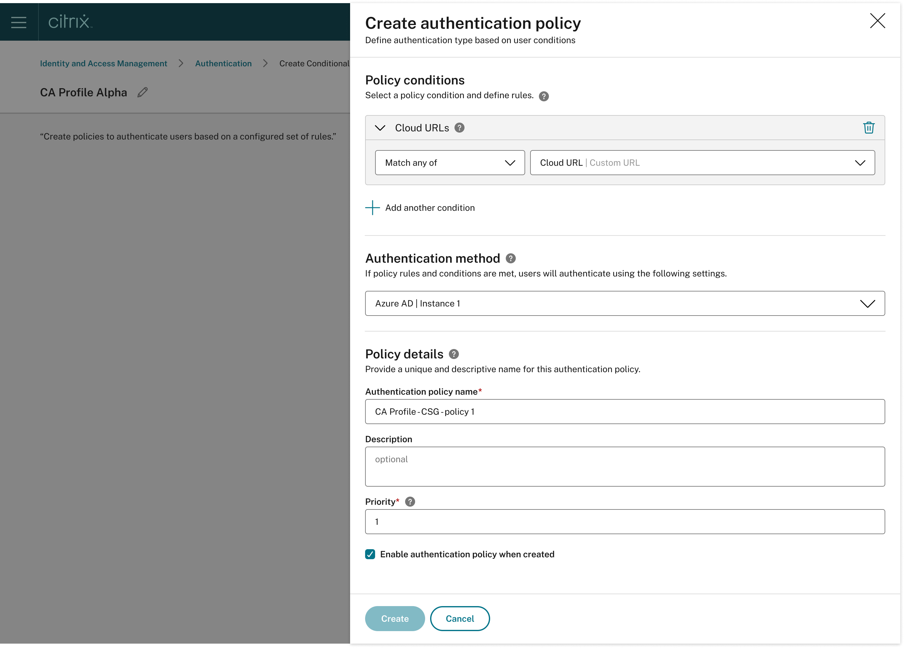 Conditional authentication policies