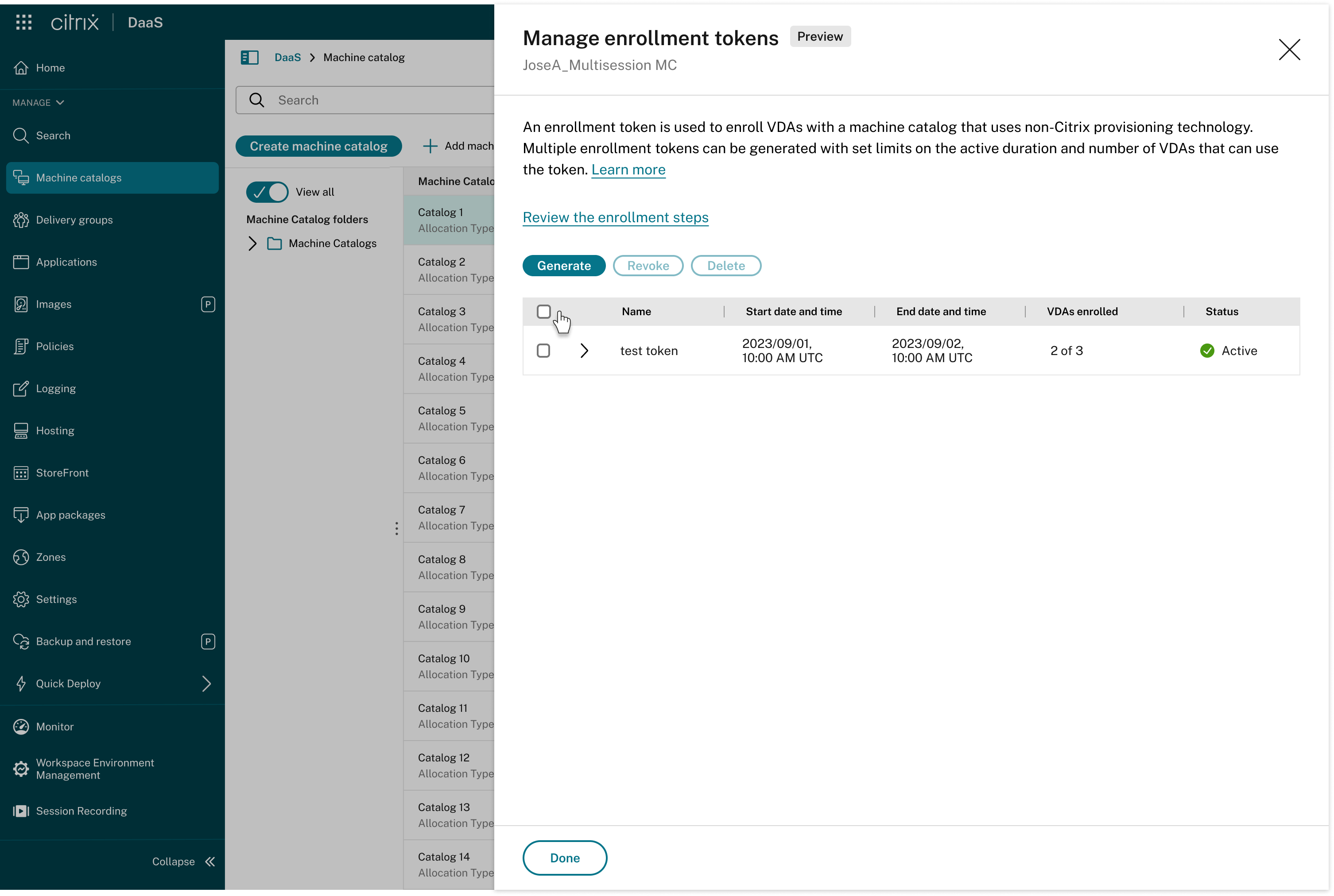 Enrollment token management