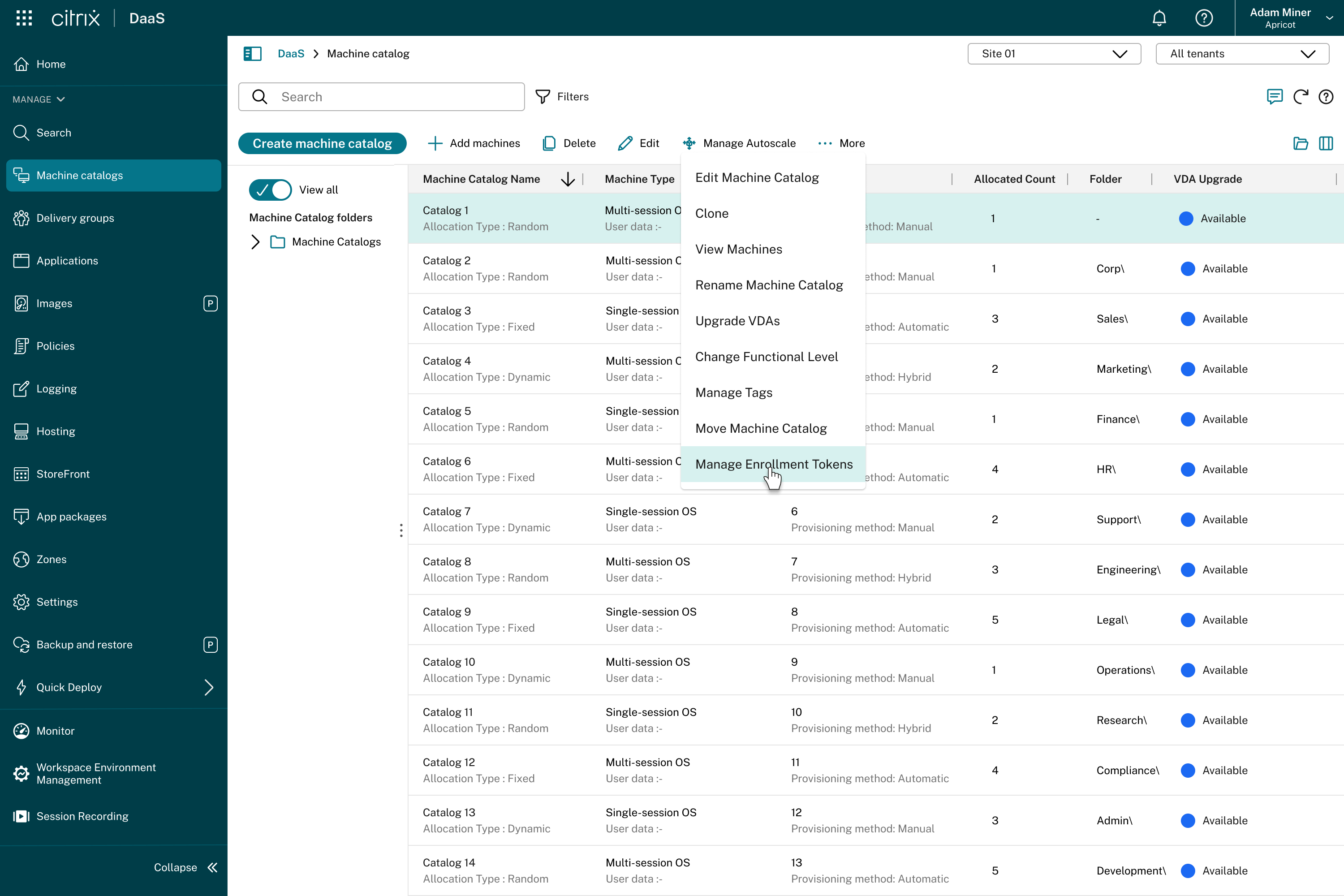 Enrollment token setup