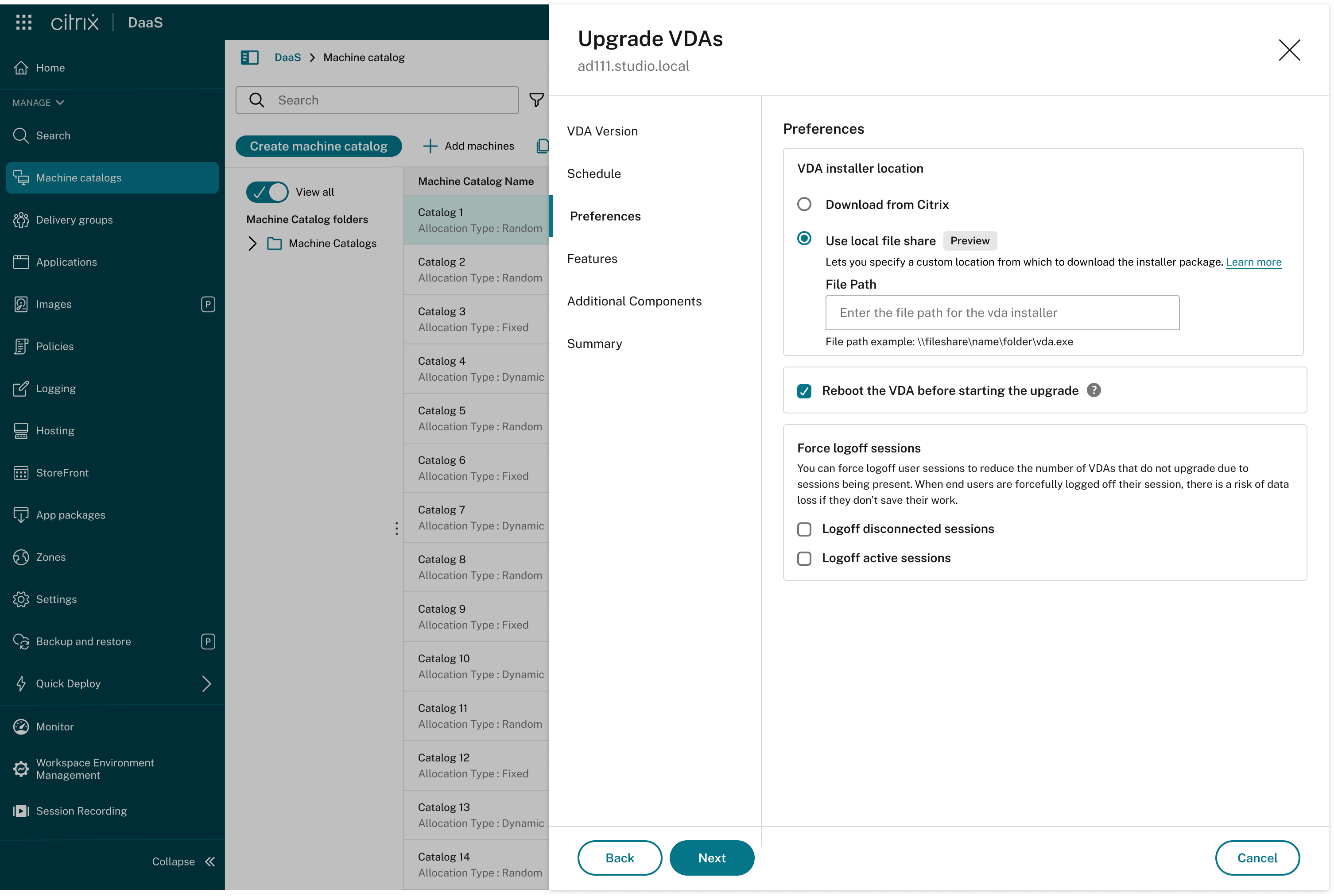 VDA upgrade workflow