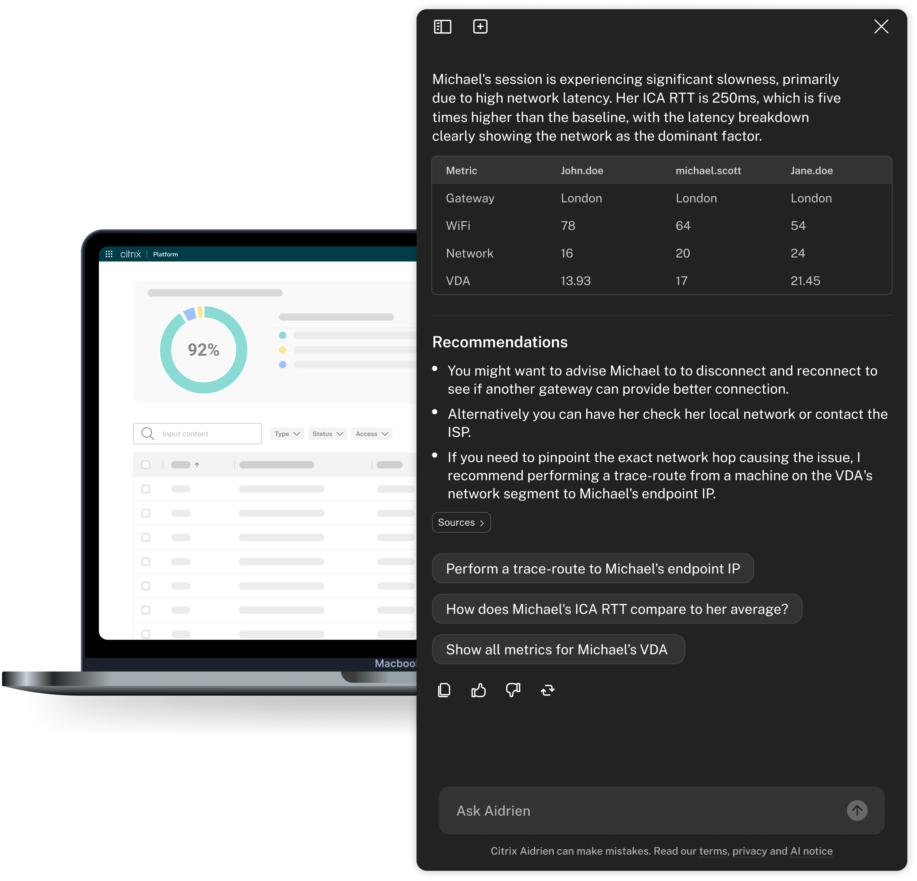Citrix Aidrien troubleshooting response