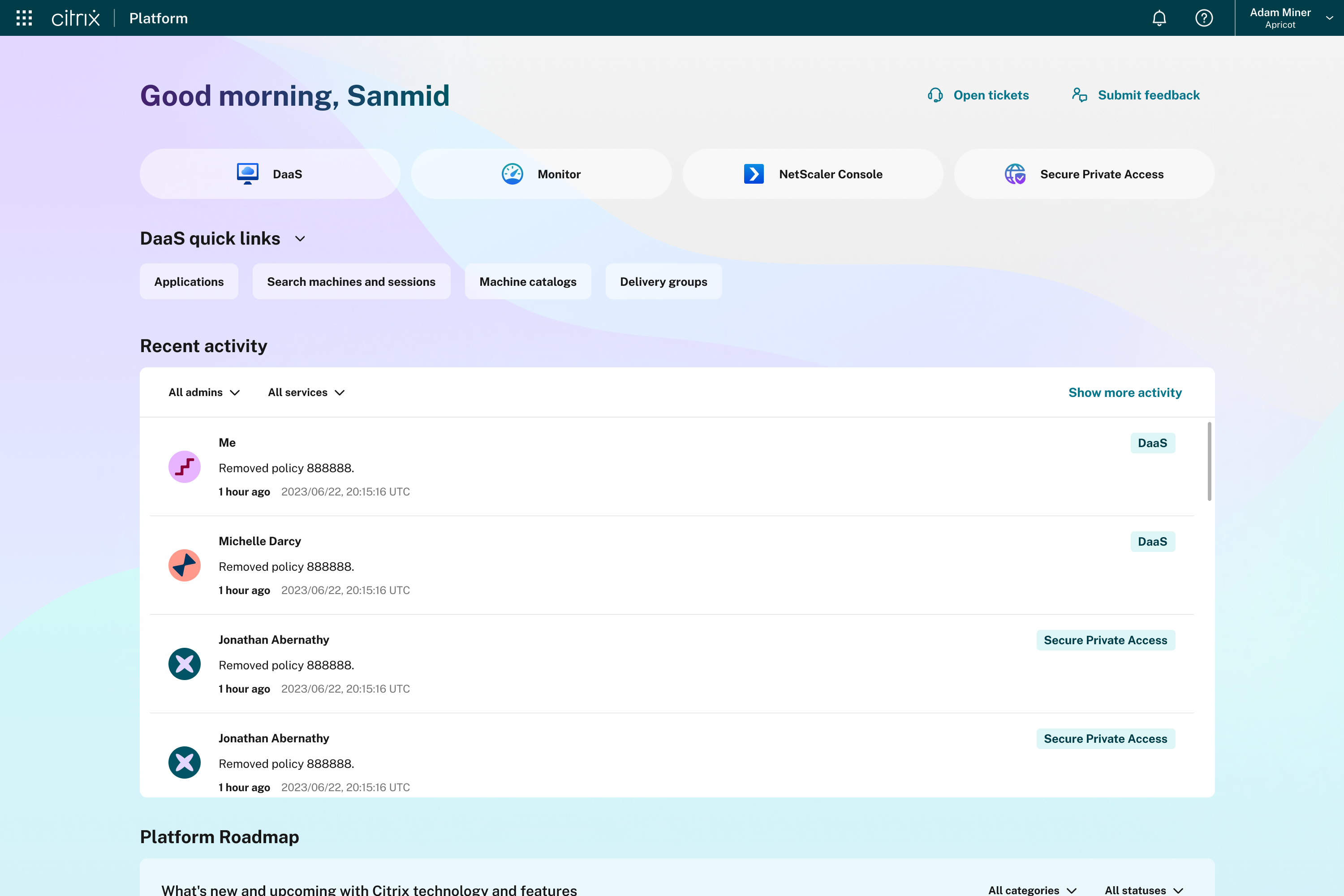 Platform landing page