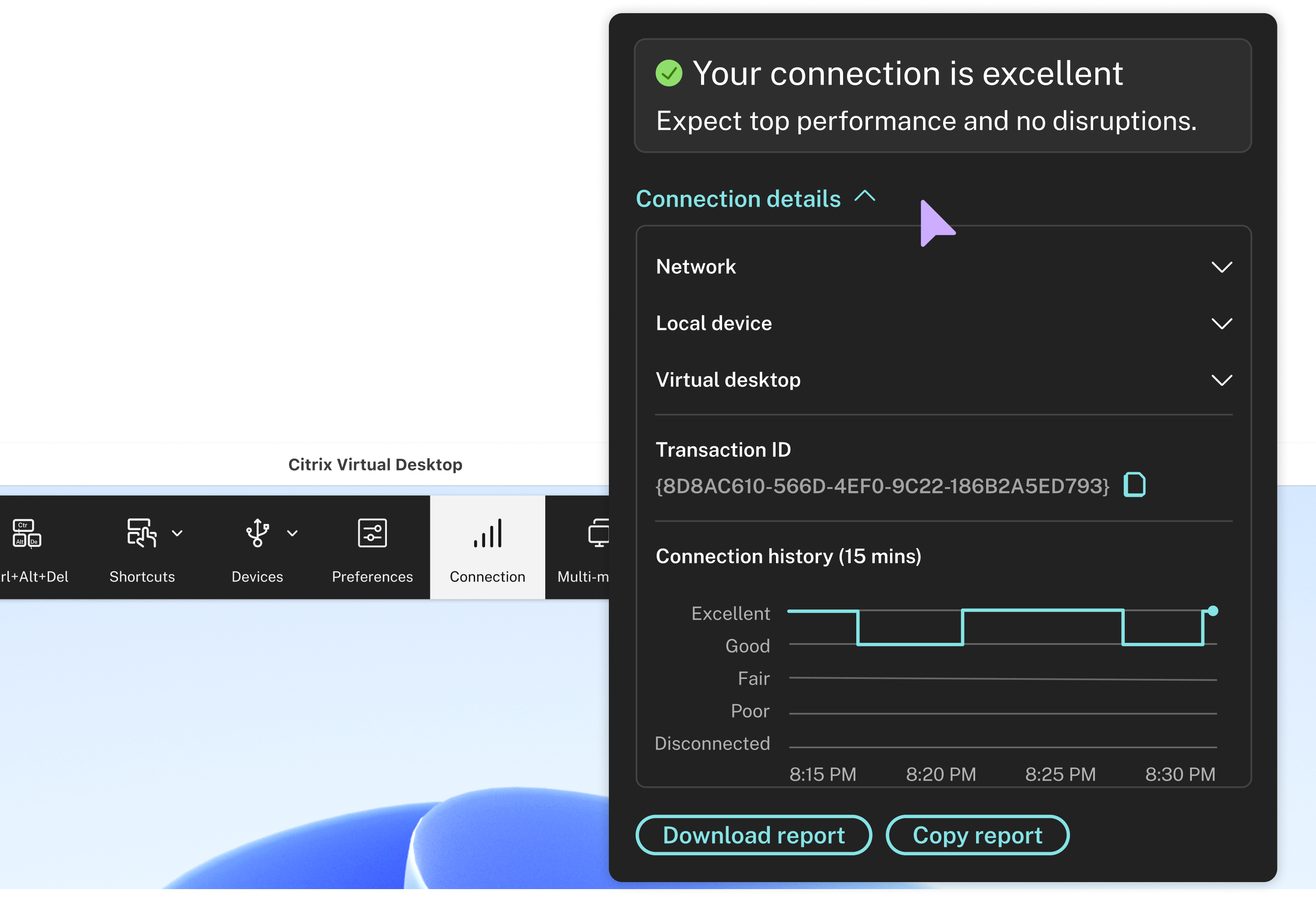 Connection strength indicator