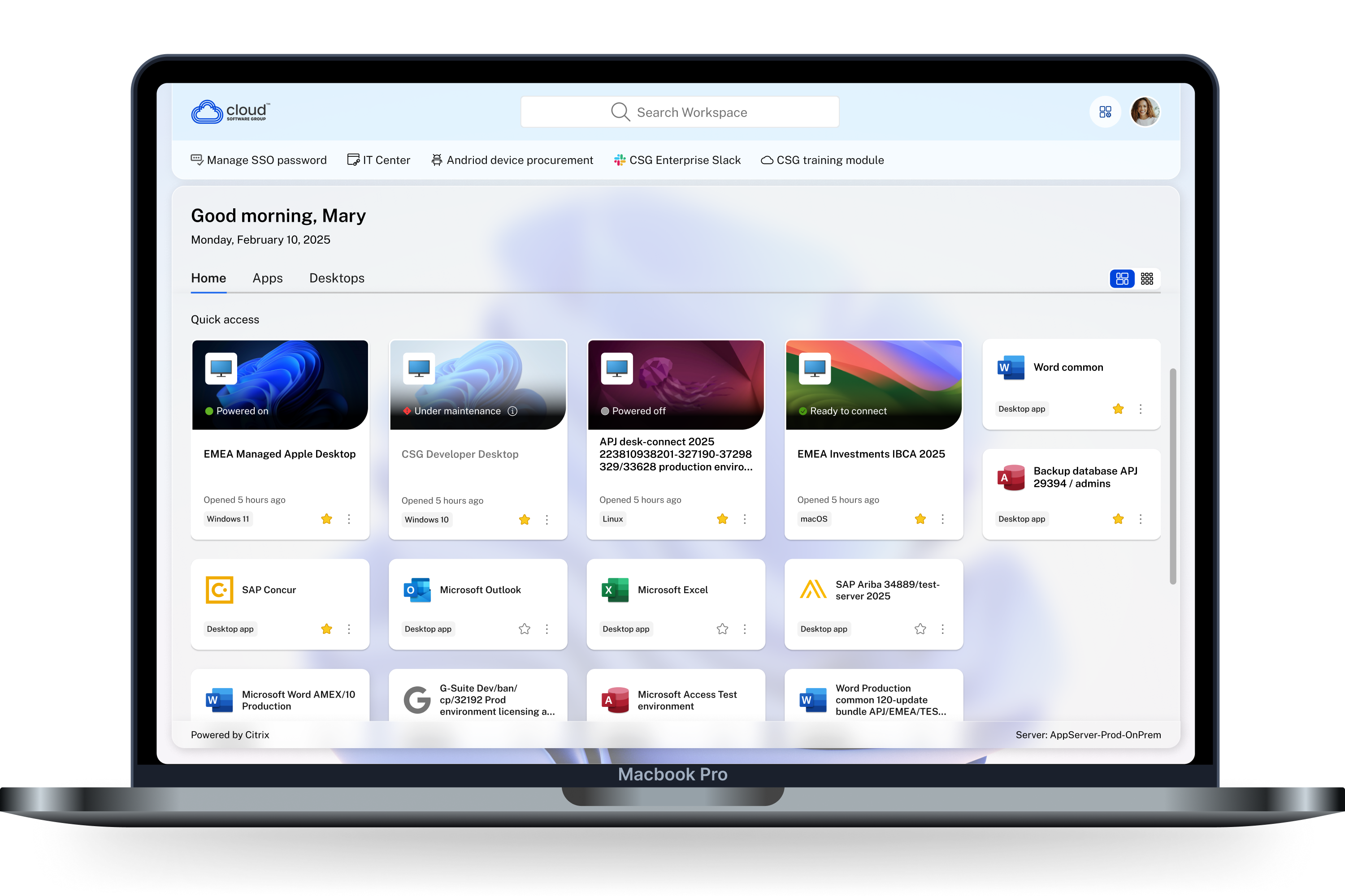 Workspace desktop home